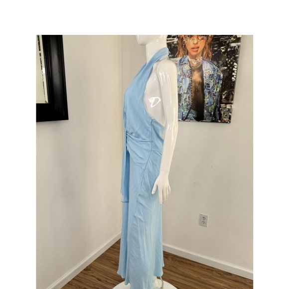 REISS AMBER HALTER NECK TIE DETAIL SILKY BLUE MIDI DRESS Size 6 NWT - Picture 9 of 11